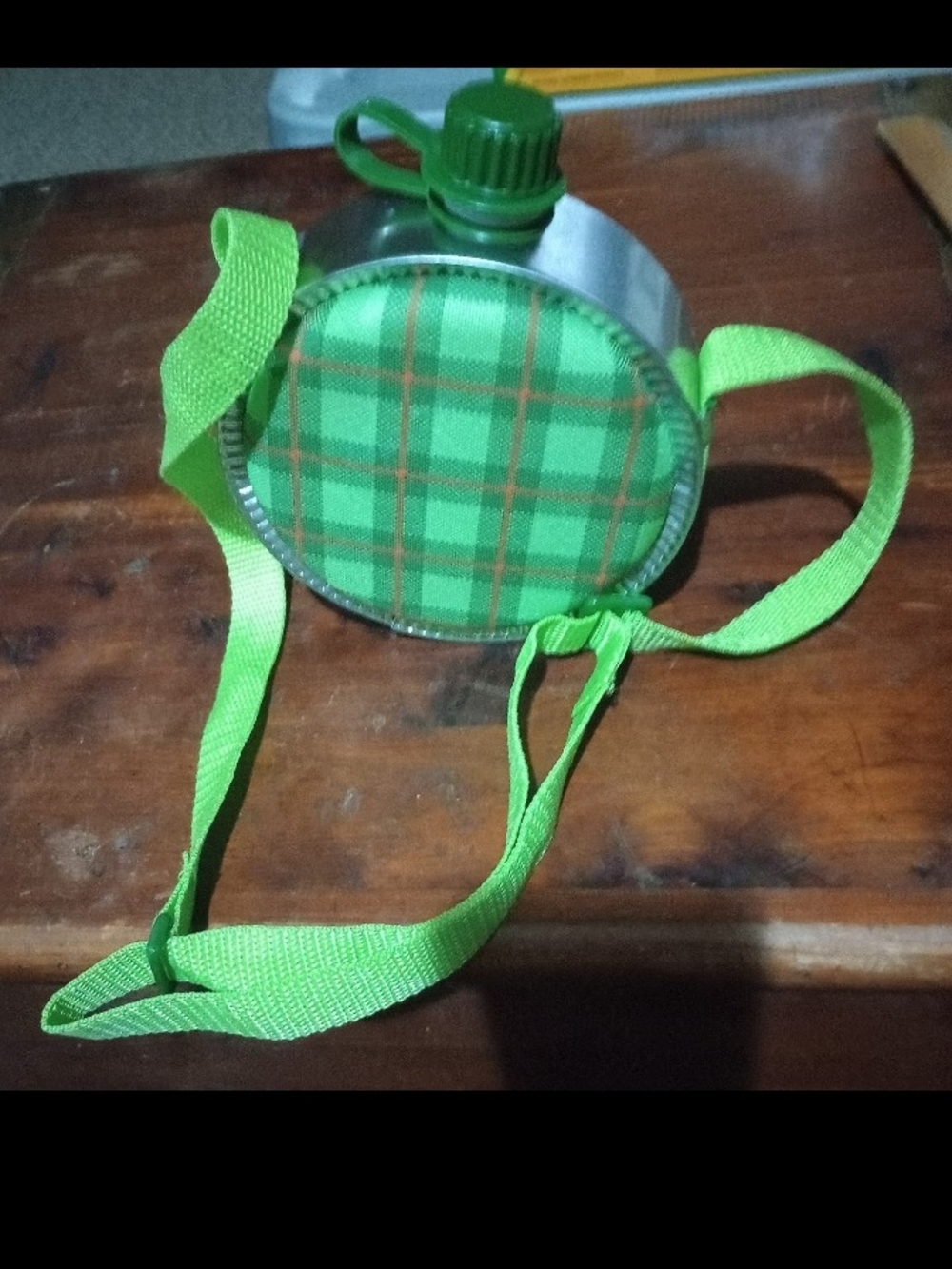 Kids Green Plaid Water Bottle Sling - Lightweight Carry Strap